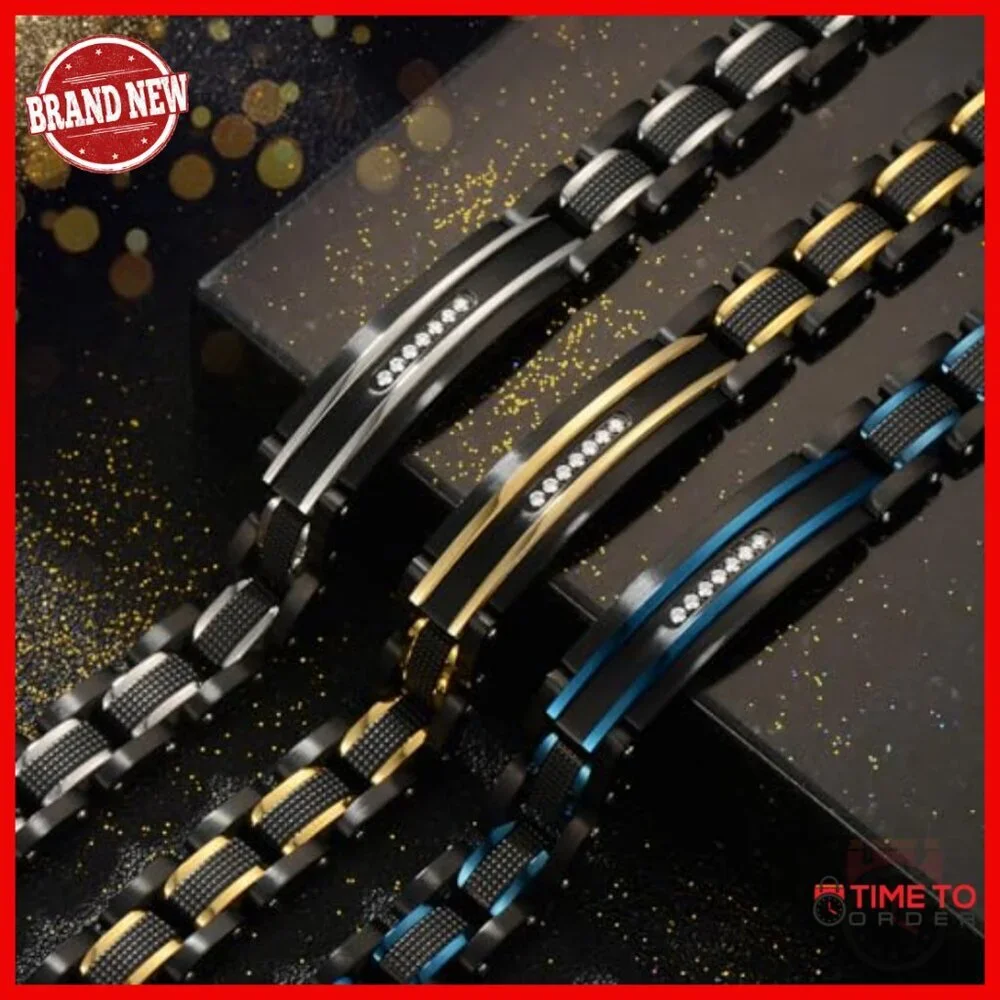 Stainless Steel Link Bracelet with Hidden Clasp for Men